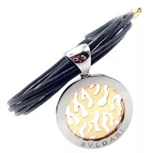 Authentic! Bulgari Tondo Fire 18k Yellow Gold & Stainless Steel Pendant Necklace